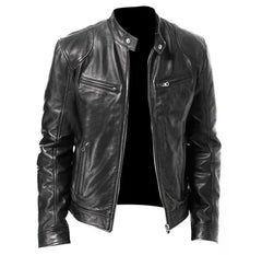 Zip Leather Jacket With Collar