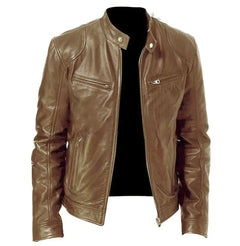 Zip Leather Jacket With Collar