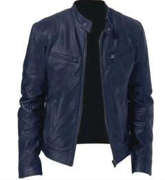 Zip Leather Jacket With Collar