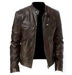 Zip Leather Jacket With Collar