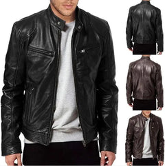 Zip Leather Jacket With Collar