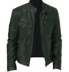 Zip Leather Jacket With Collar